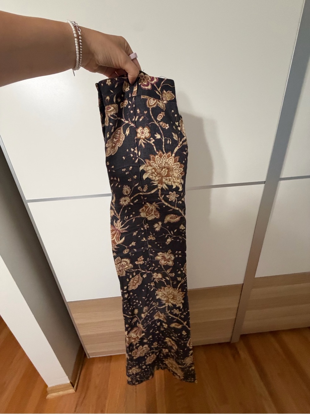 Zimmermann Black Floral Wide-Leg Pants with Gold & Tan Print